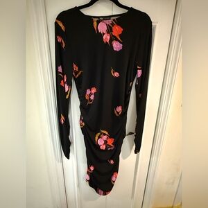 Zara Elegant Black Dress with Vibrant Floral Accents